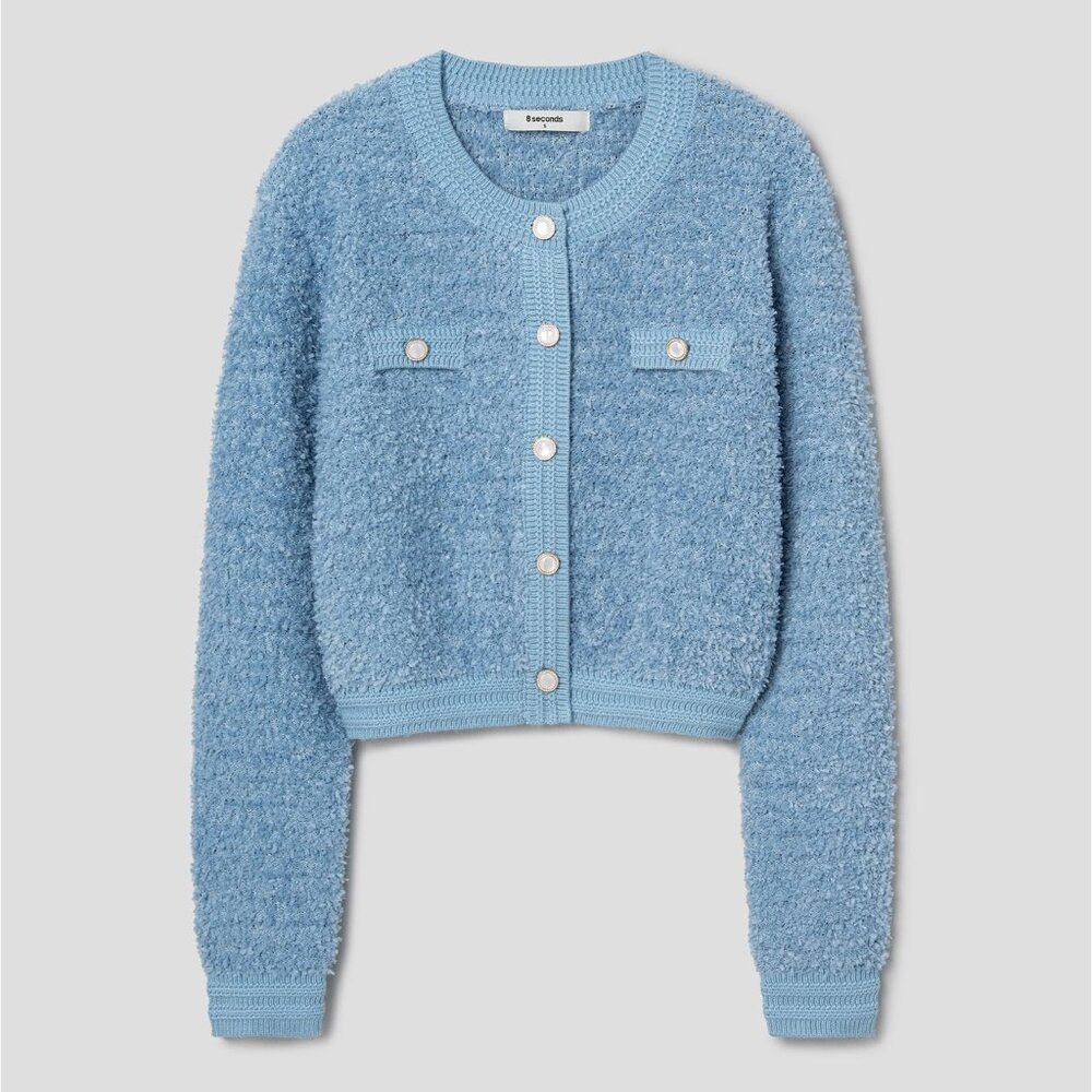 Boucle Tweed Cardigan Sky Blue in Large